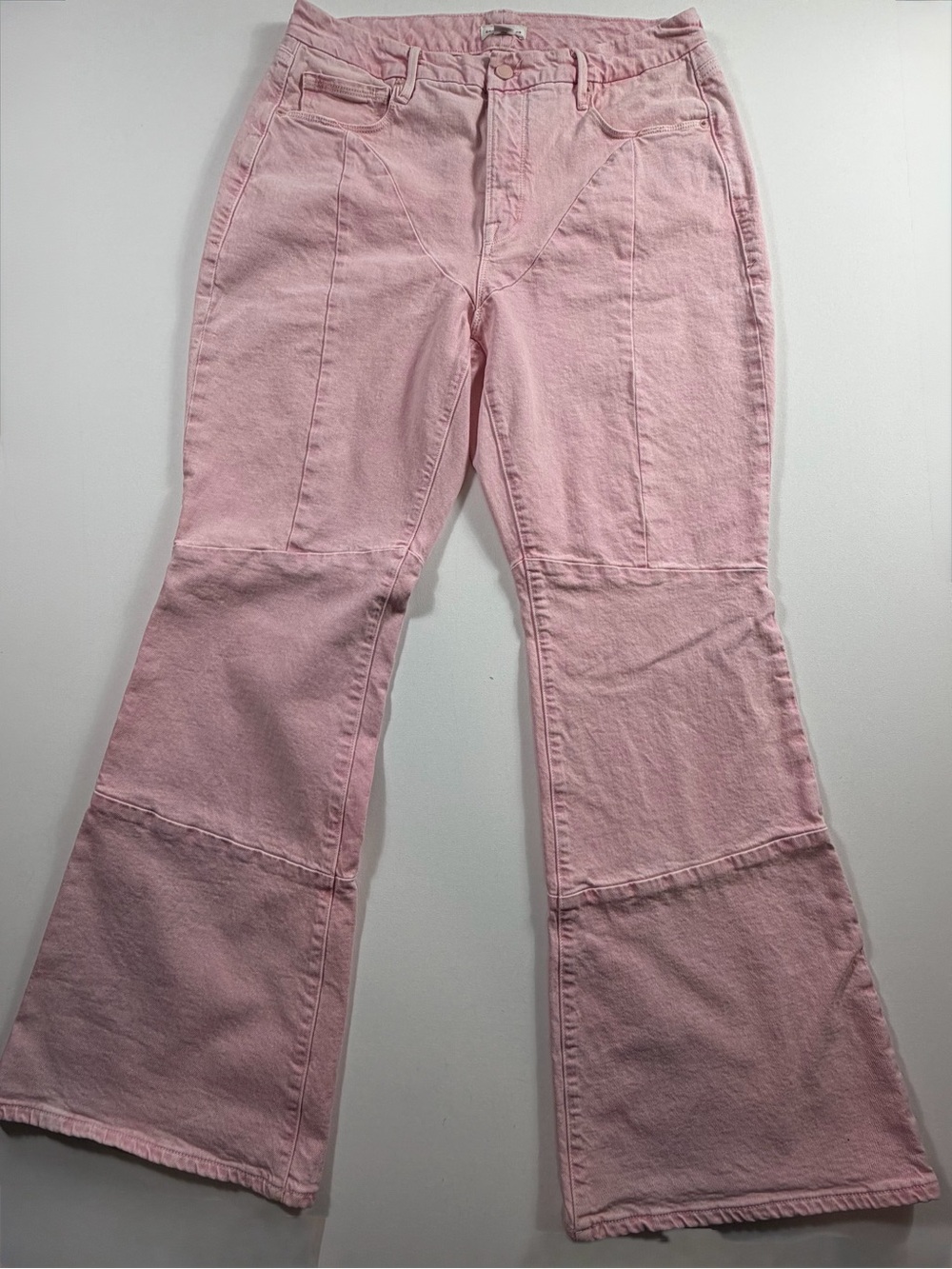 Good American Pink Wide Leg Flare Jeans Size 15 High Rise Mineral Rose Barbiecor